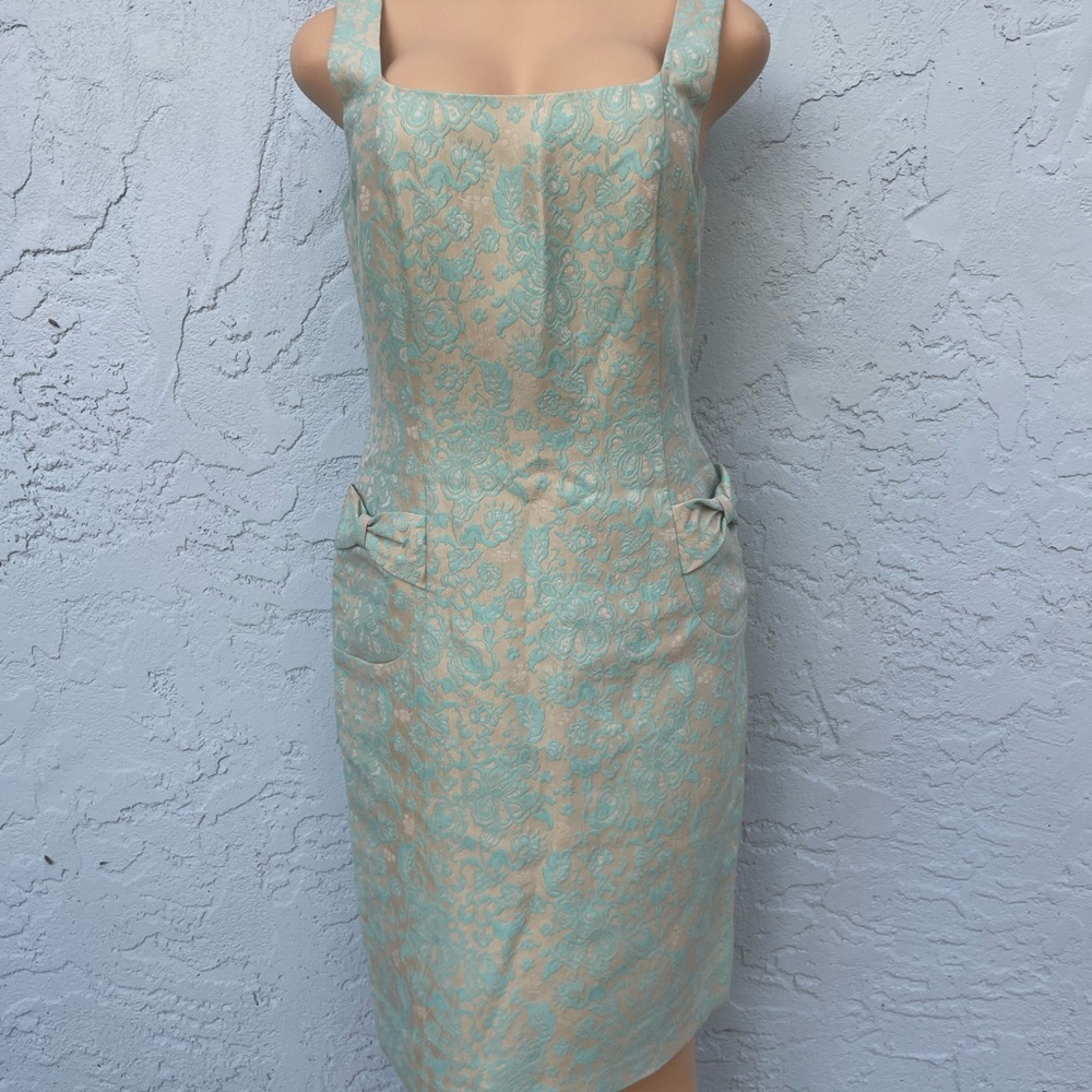 David Meister Brocade Jacquard Bow Pocket Sheath Dress